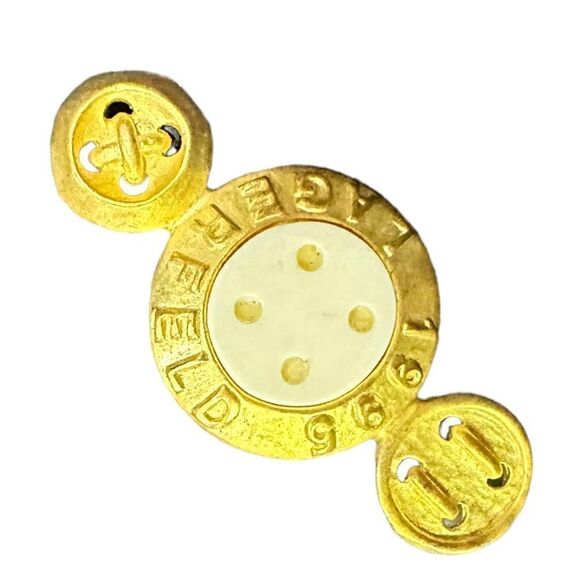KARL LAGERFELD Vintage Gold Plate Iconic Button Needle Brooch Circa Vintage 1995